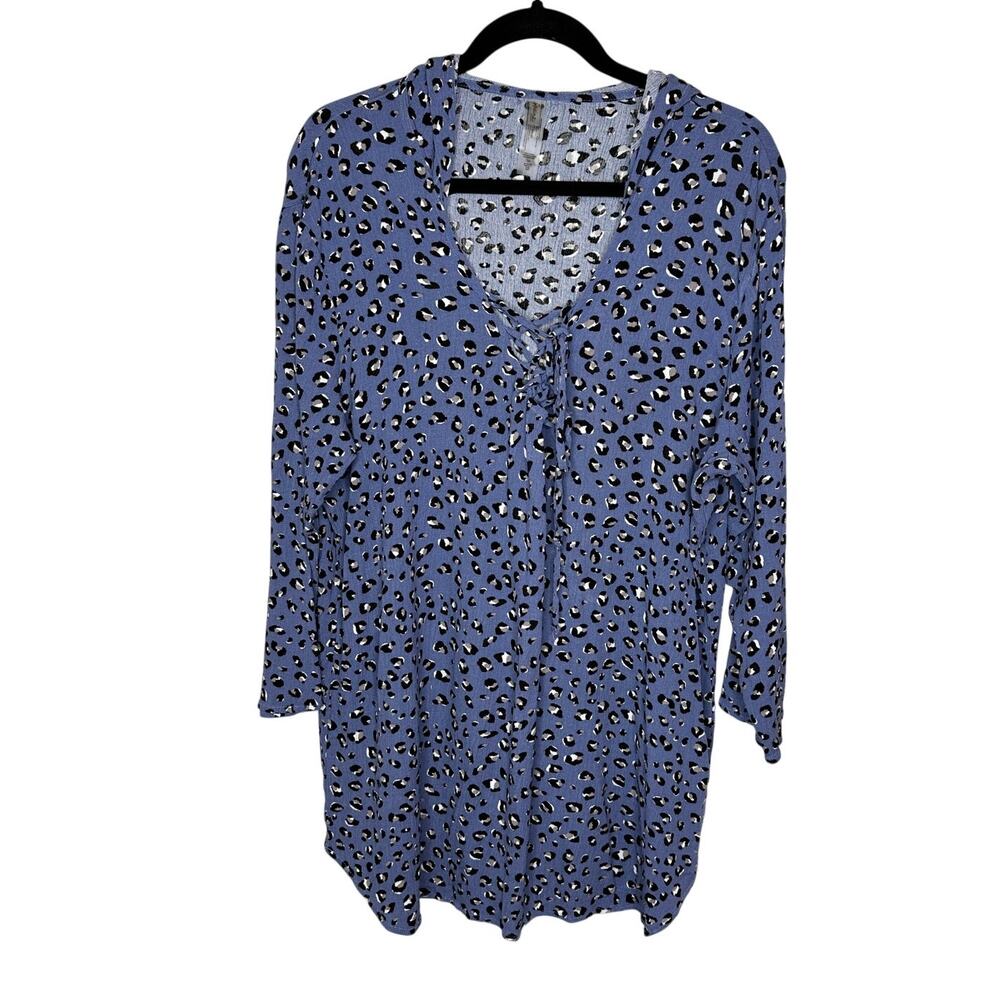 Raisins Curve Blue Animal Print Hooded Cover Up Dress 1X Plus Size Tunic Beach